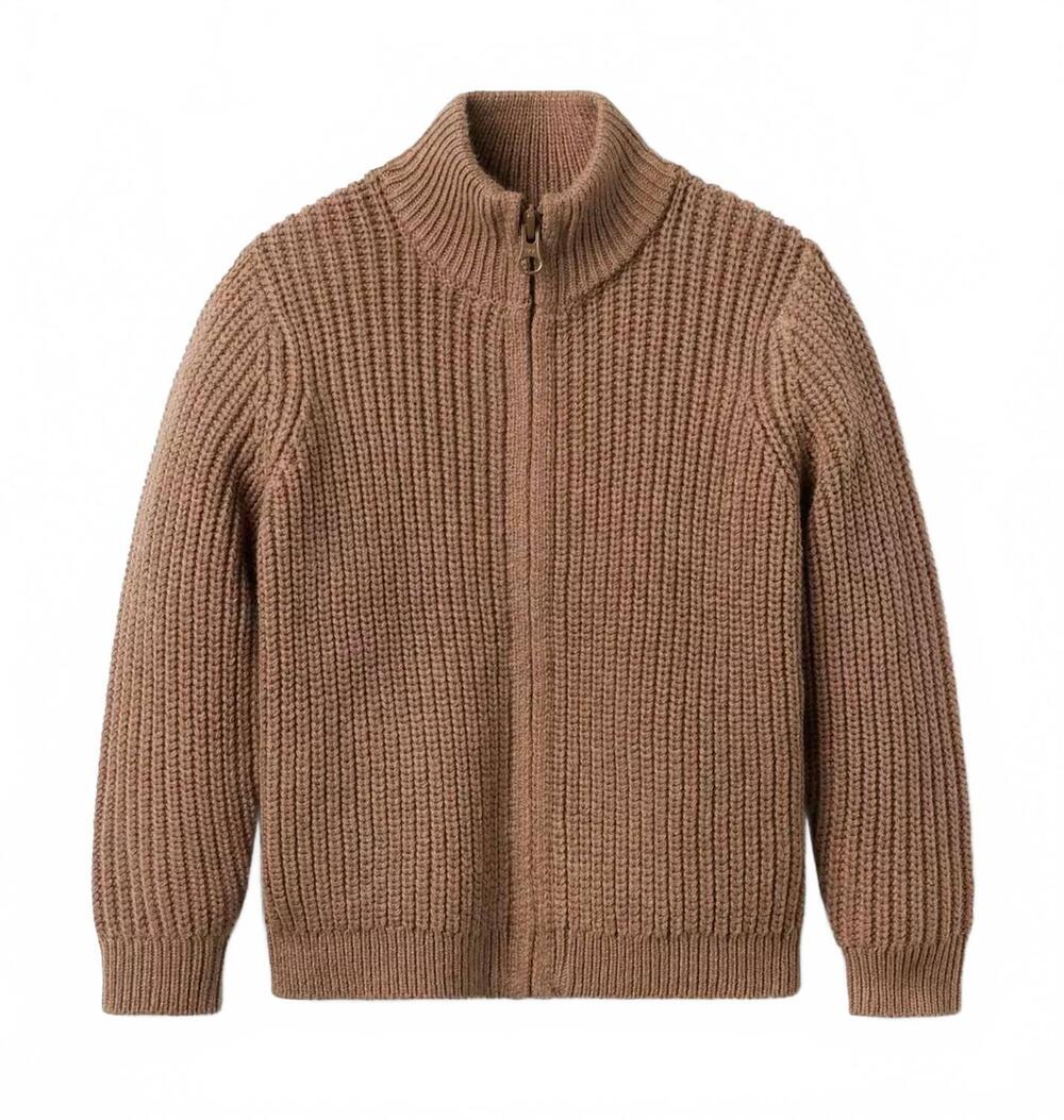 NEW JANIE AND JACK kid's ribbed cotton cardigan in brown